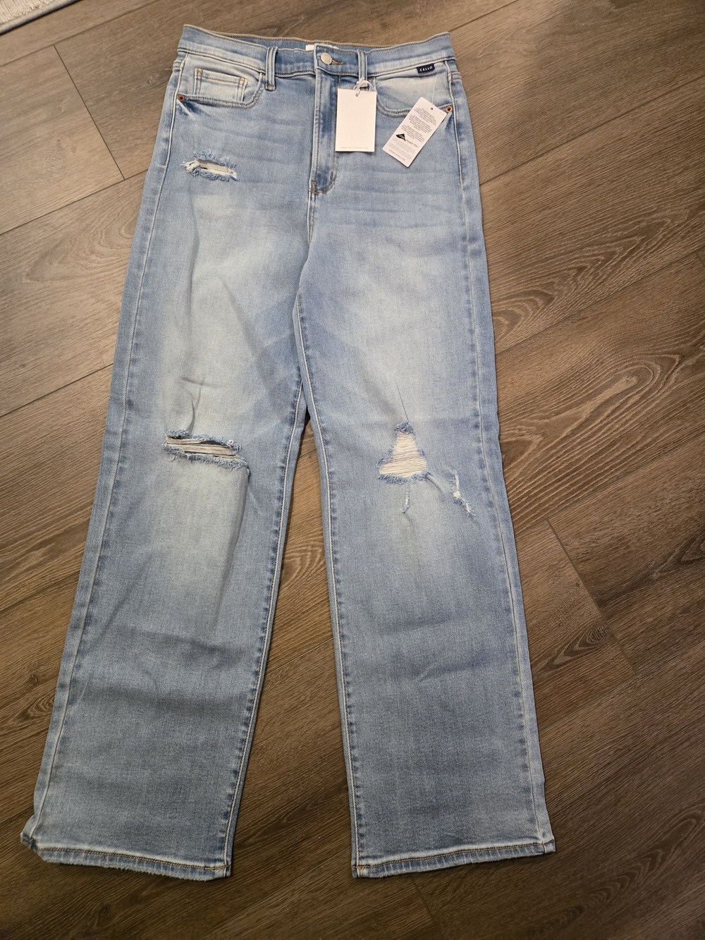 Cello Light Blue Straight Leg Distressed Jeans